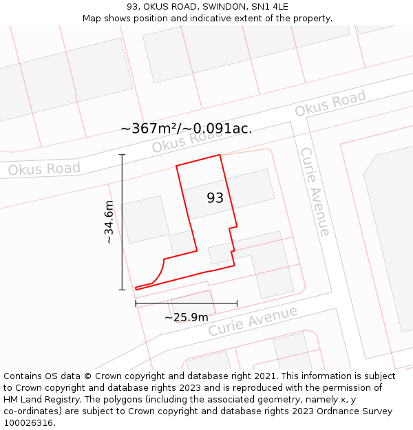 93, OKUS ROAD, SWINDON, SN1 4LE: Plot and title map