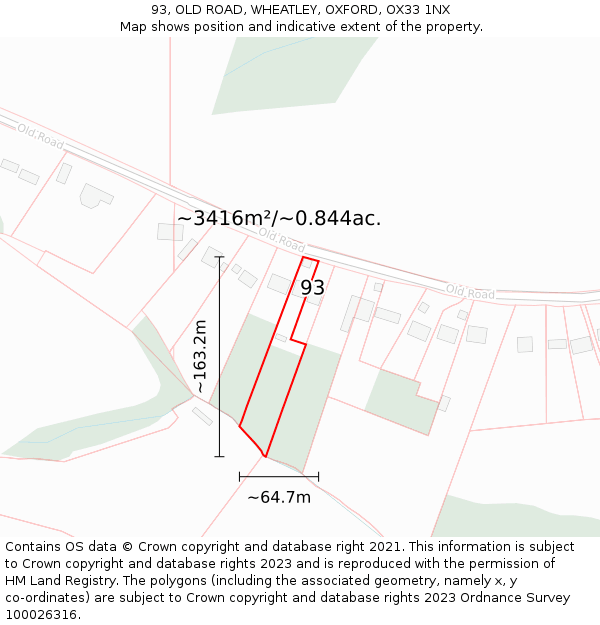 93, OLD ROAD, WHEATLEY, OXFORD, OX33 1NX: Plot and title map