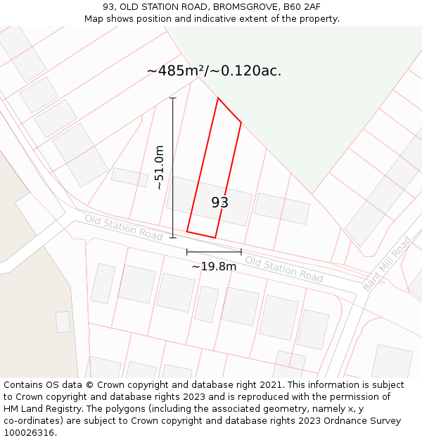 93, OLD STATION ROAD, BROMSGROVE, B60 2AF: Plot and title map