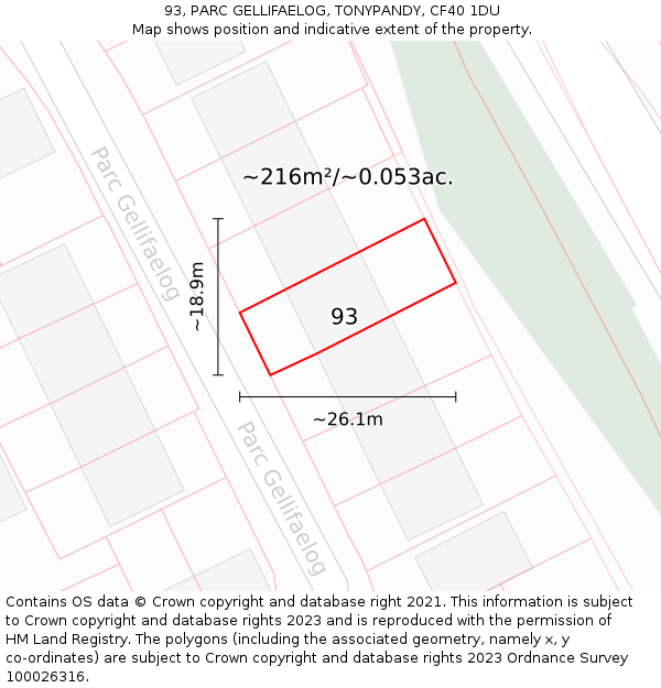 93, PARC GELLIFAELOG, TONYPANDY, CF40 1DU: Plot and title map