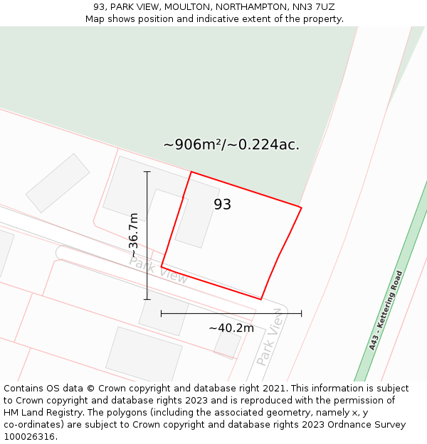 93, PARK VIEW, MOULTON, NORTHAMPTON, NN3 7UZ: Plot and title map