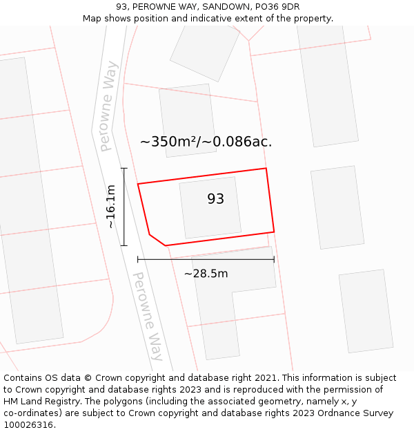 93, PEROWNE WAY, SANDOWN, PO36 9DR: Plot and title map