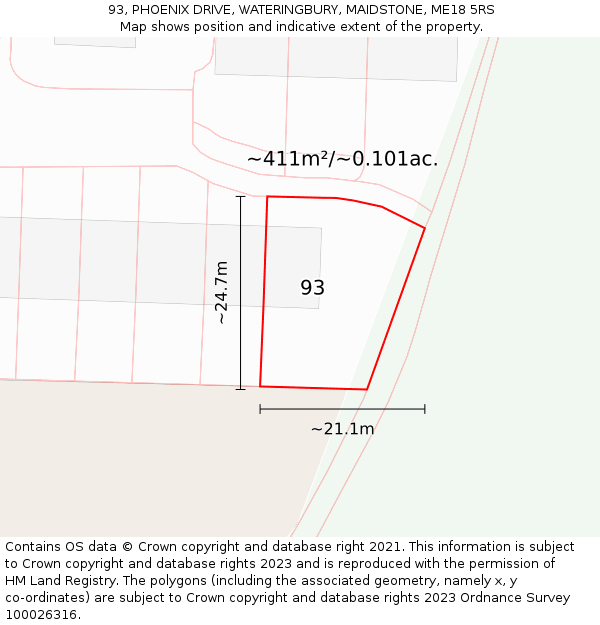 93, PHOENIX DRIVE, WATERINGBURY, MAIDSTONE, ME18 5RS: Plot and title map