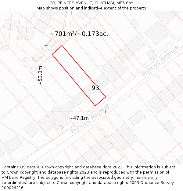 93, PRINCES AVENUE, CHATHAM, ME5 8AY: Plot and title map