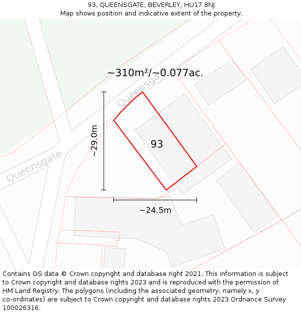 93, QUEENSGATE, BEVERLEY, HU17 8NJ: Plot and title map