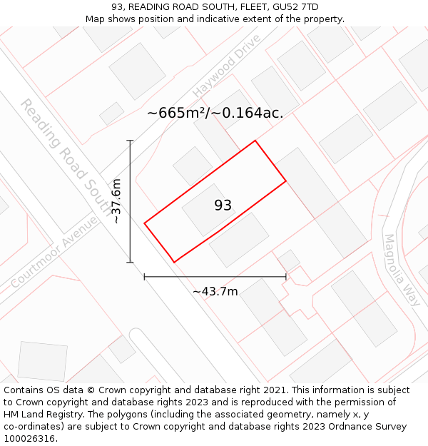 93, READING ROAD SOUTH, FLEET, GU52 7TD: Plot and title map