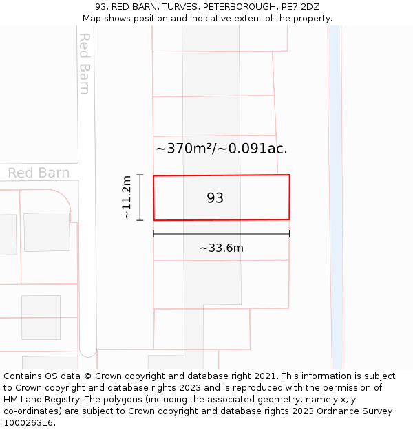 93, RED BARN, TURVES, PETERBOROUGH, PE7 2DZ: Plot and title map