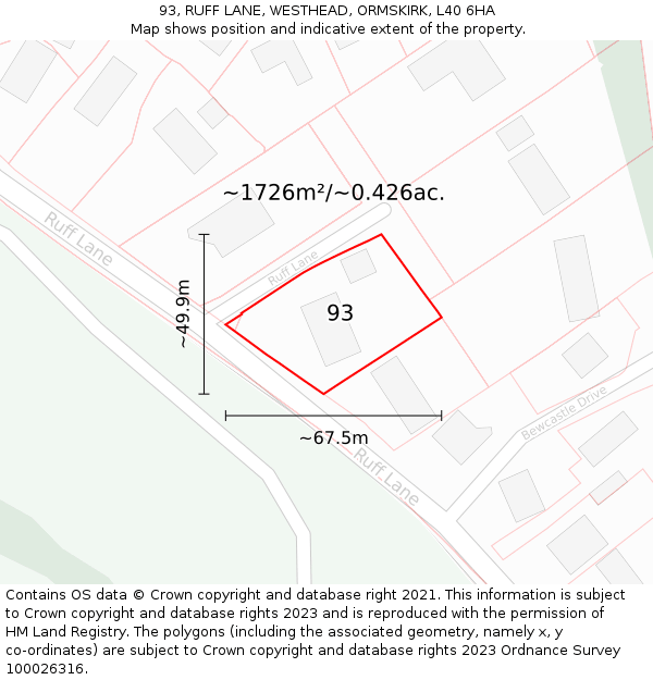 93, RUFF LANE, WESTHEAD, ORMSKIRK, L40 6HA: Plot and title map