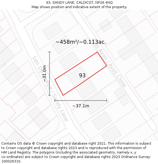 93, SANDY LANE, CALDICOT, NP26 4NQ: Plot and title map