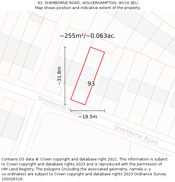 93, SHERBORNE ROAD, WOLVERHAMPTON, WV10 9EU: Plot and title map