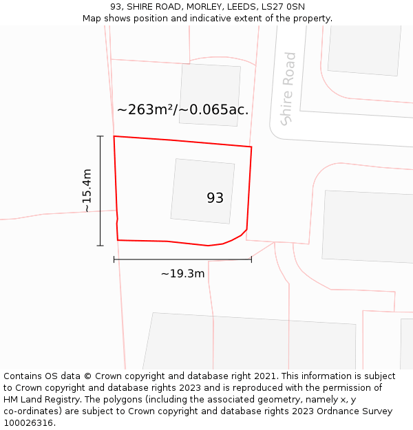 93, SHIRE ROAD, MORLEY, LEEDS, LS27 0SN: Plot and title map