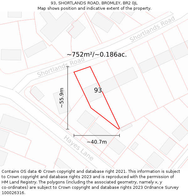 93, SHORTLANDS ROAD, BROMLEY, BR2 0JL: Plot and title map