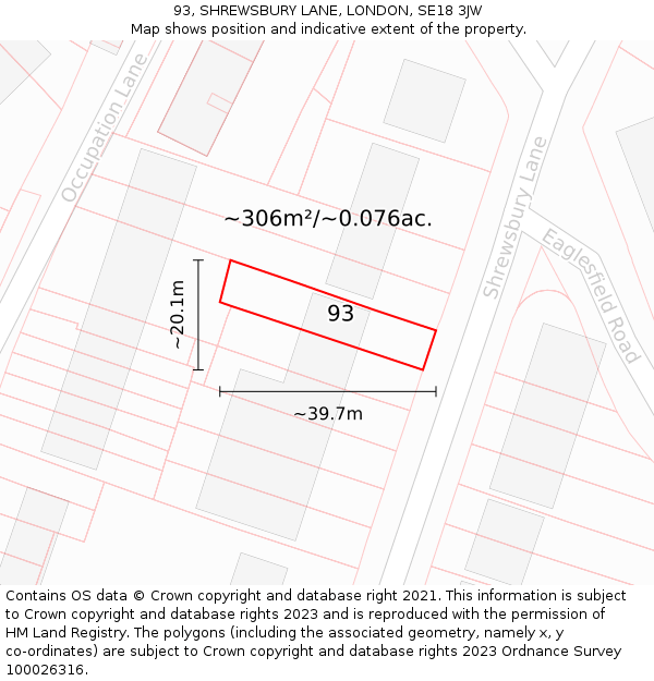 93, SHREWSBURY LANE, LONDON, SE18 3JW: Plot and title map