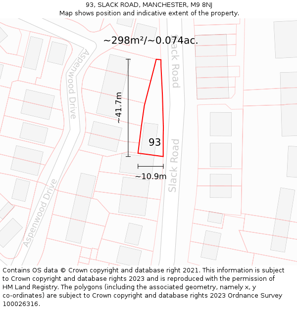 93, SLACK ROAD, MANCHESTER, M9 8NJ: Plot and title map