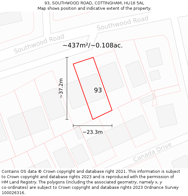 93, SOUTHWOOD ROAD, COTTINGHAM, HU16 5AL: Plot and title map