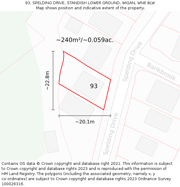 93, SPELDING DRIVE, STANDISH LOWER GROUND, WIGAN, WN6 8LW: Plot and title map