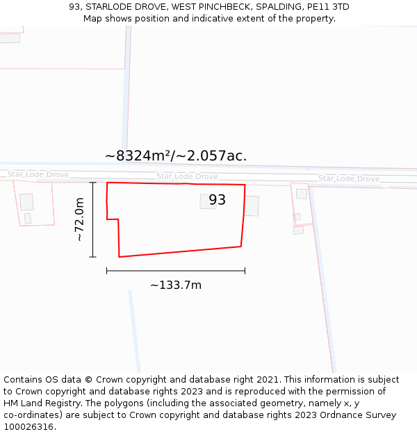 93, STARLODE DROVE, WEST PINCHBECK, SPALDING, PE11 3TD: Plot and title map