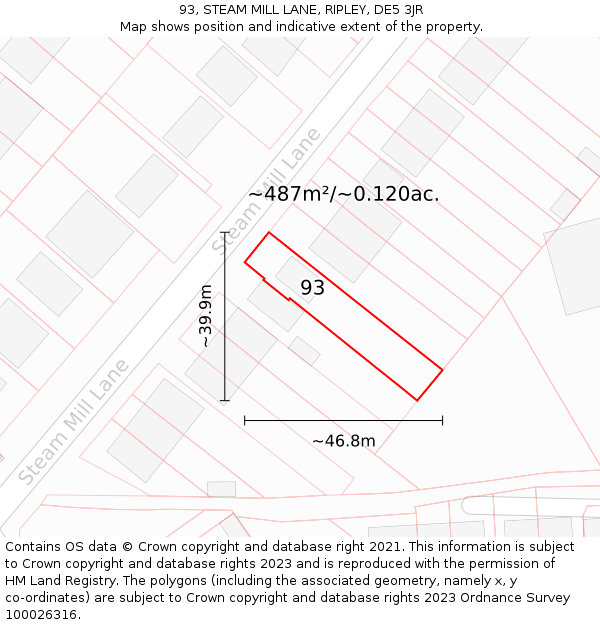 93, STEAM MILL LANE, RIPLEY, DE5 3JR: Plot and title map