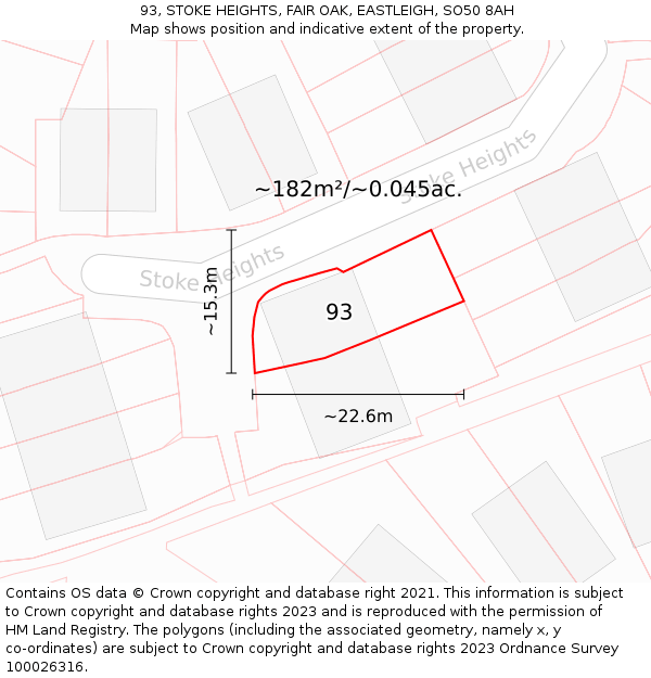 93, STOKE HEIGHTS, FAIR OAK, EASTLEIGH, SO50 8AH: Plot and title map