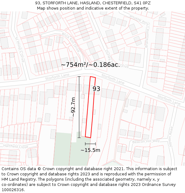 93, STORFORTH LANE, HASLAND, CHESTERFIELD, S41 0PZ: Plot and title map