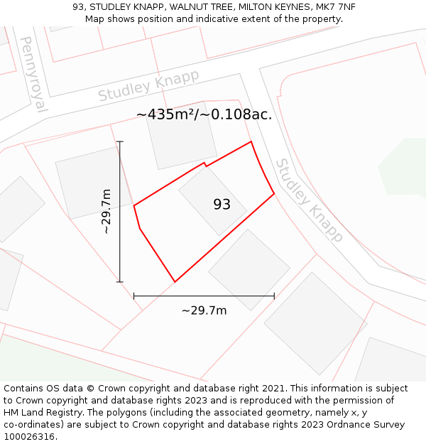 93, STUDLEY KNAPP, WALNUT TREE, MILTON KEYNES, MK7 7NF: Plot and title map