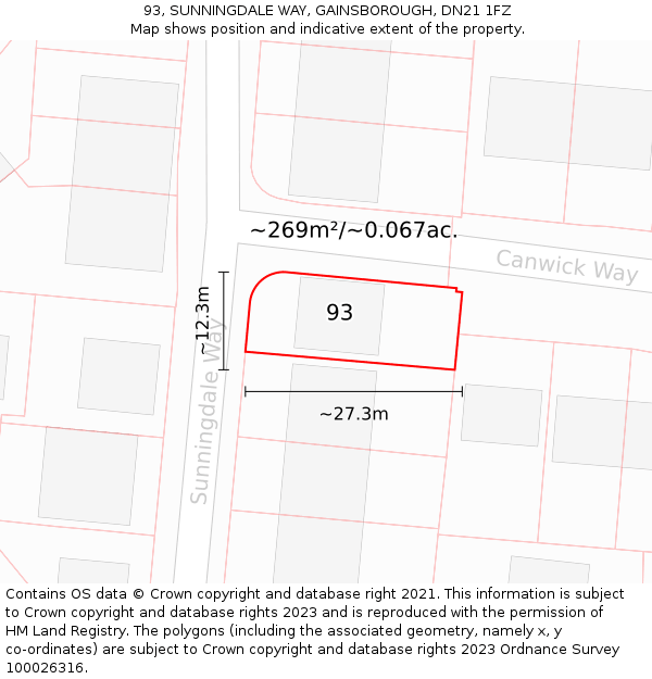 93, SUNNINGDALE WAY, GAINSBOROUGH, DN21 1FZ: Plot and title map