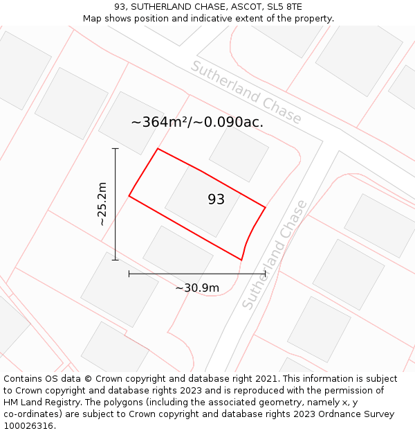 93, SUTHERLAND CHASE, ASCOT, SL5 8TE: Plot and title map