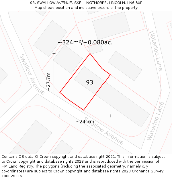 93, SWALLOW AVENUE, SKELLINGTHORPE, LINCOLN, LN6 5XP: Plot and title map