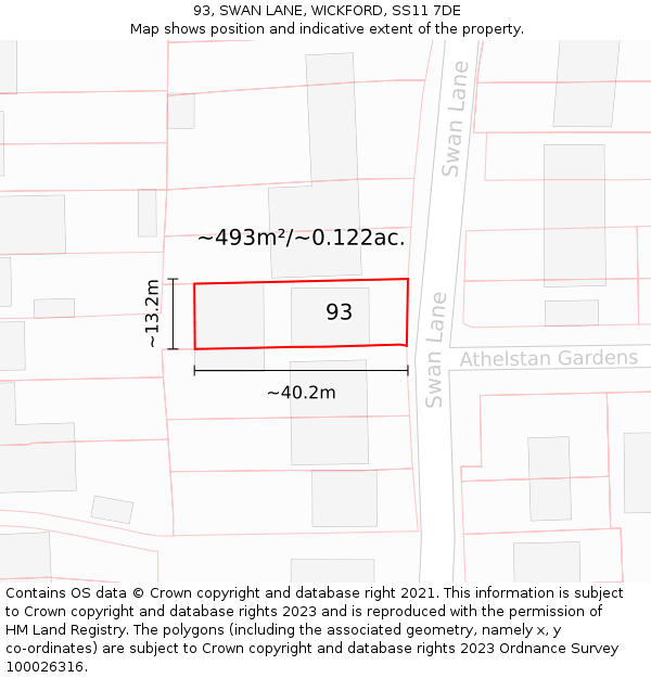 93, SWAN LANE, WICKFORD, SS11 7DE: Plot and title map