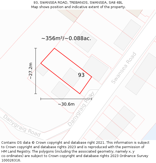 93, SWANSEA ROAD, TREBANOS, SWANSEA, SA8 4BL: Plot and title map