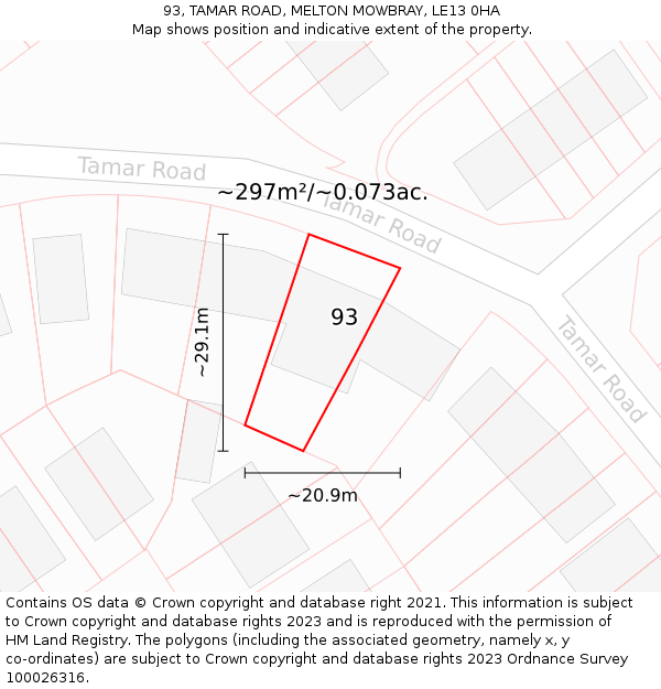93, TAMAR ROAD, MELTON MOWBRAY, LE13 0HA: Plot and title map