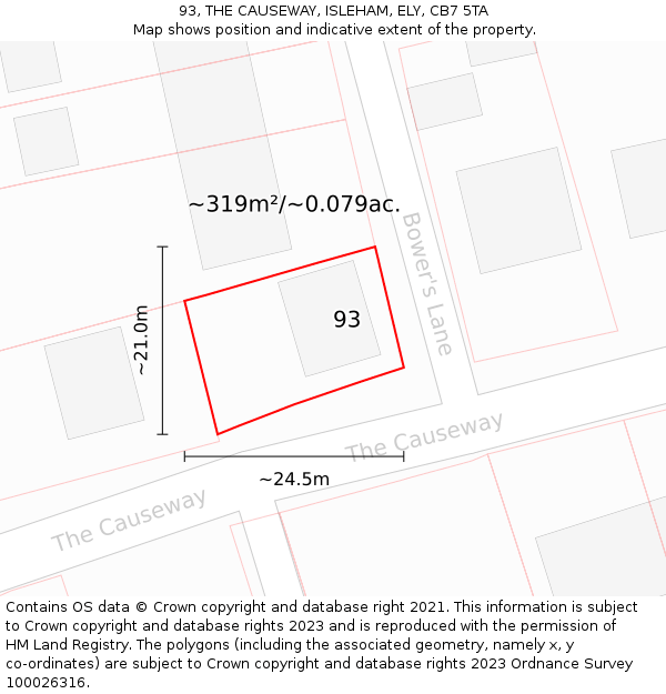 93, THE CAUSEWAY, ISLEHAM, ELY, CB7 5TA: Plot and title map