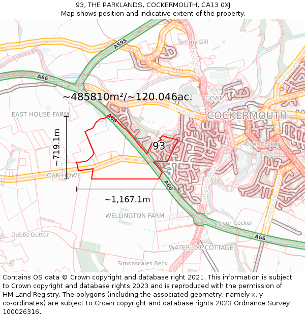 93, THE PARKLANDS, COCKERMOUTH, CA13 0XJ: Plot and title map