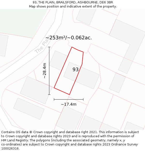 93, THE PLAIN, BRAILSFORD, ASHBOURNE, DE6 3BR: Plot and title map