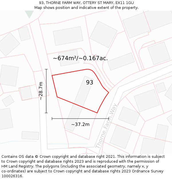 93, THORNE FARM WAY, OTTERY ST MARY, EX11 1GU: Plot and title map