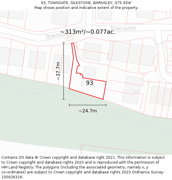 93, TOWNGATE, SILKSTONE, BARNSLEY, S75 4SW: Plot and title map