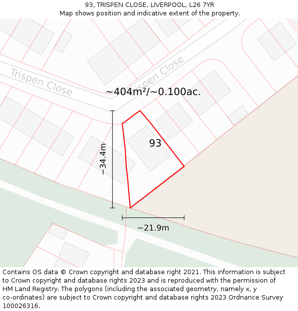 93, TRISPEN CLOSE, LIVERPOOL, L26 7YR: Plot and title map