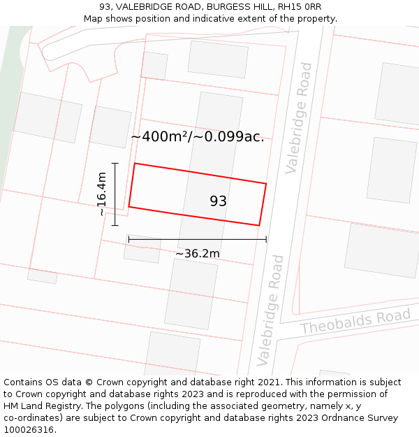 93, VALEBRIDGE ROAD, BURGESS HILL, RH15 0RR: Plot and title map