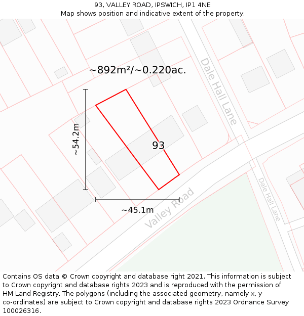 93, VALLEY ROAD, IPSWICH, IP1 4NE: Plot and title map