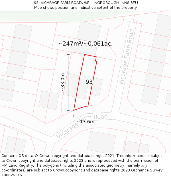 93, VICARAGE FARM ROAD, WELLINGBOROUGH, NN8 5EU: Plot and title map