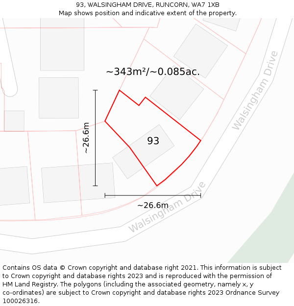 93, WALSINGHAM DRIVE, RUNCORN, WA7 1XB: Plot and title map