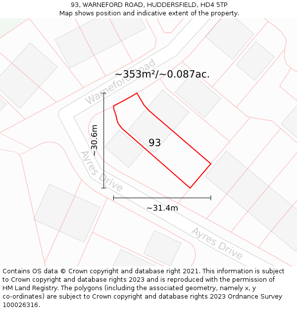 93, WARNEFORD ROAD, HUDDERSFIELD, HD4 5TP: Plot and title map