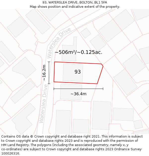 93, WATERSLEA DRIVE, BOLTON, BL1 5FA: Plot and title map