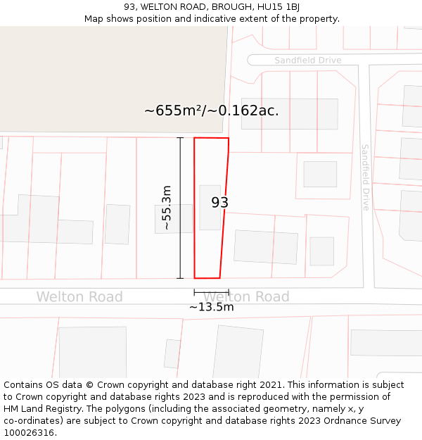 93, WELTON ROAD, BROUGH, HU15 1BJ: Plot and title map