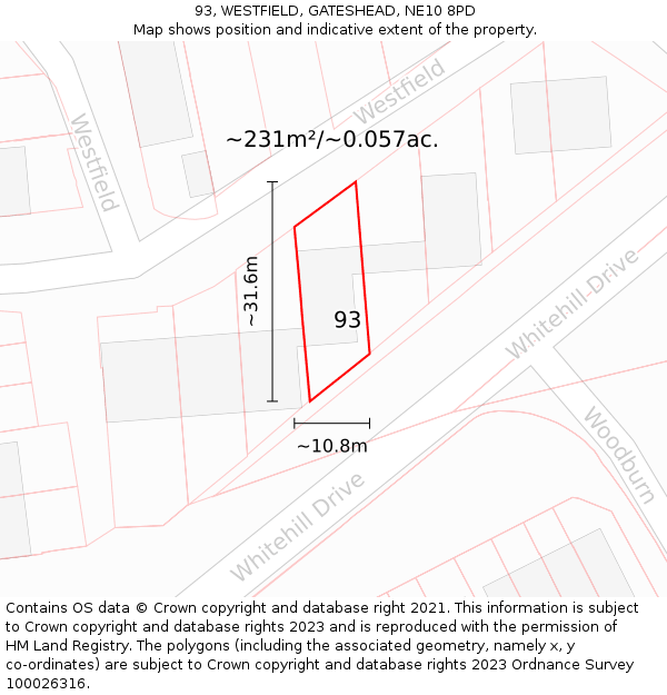 93, WESTFIELD, GATESHEAD, NE10 8PD: Plot and title map