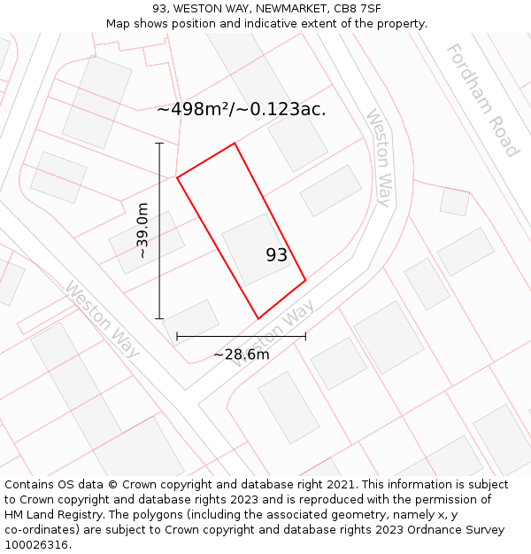 93, WESTON WAY, NEWMARKET, CB8 7SF: Plot and title map