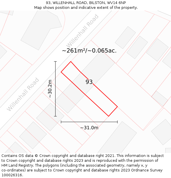 93, WILLENHALL ROAD, BILSTON, WV14 6NP: Plot and title map