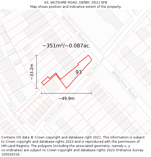 93, WILTSHIRE ROAD, DERBY, DE21 6FB: Plot and title map