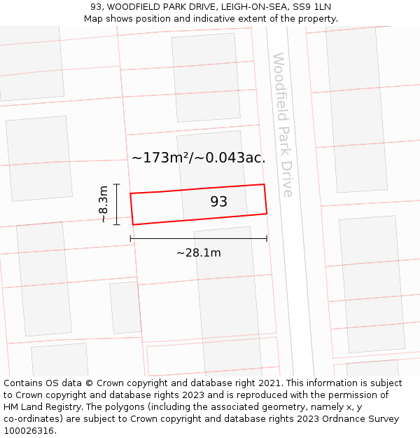 93, WOODFIELD PARK DRIVE, LEIGH-ON-SEA, SS9 1LN: Plot and title map