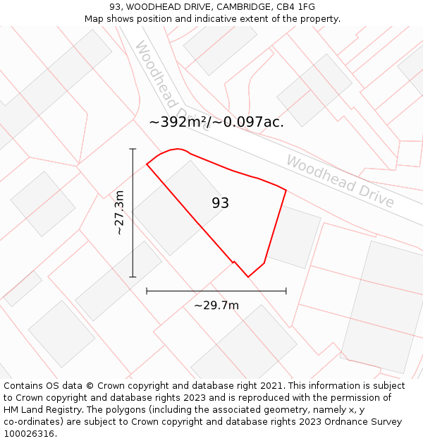 93, WOODHEAD DRIVE, CAMBRIDGE, CB4 1FG: Plot and title map